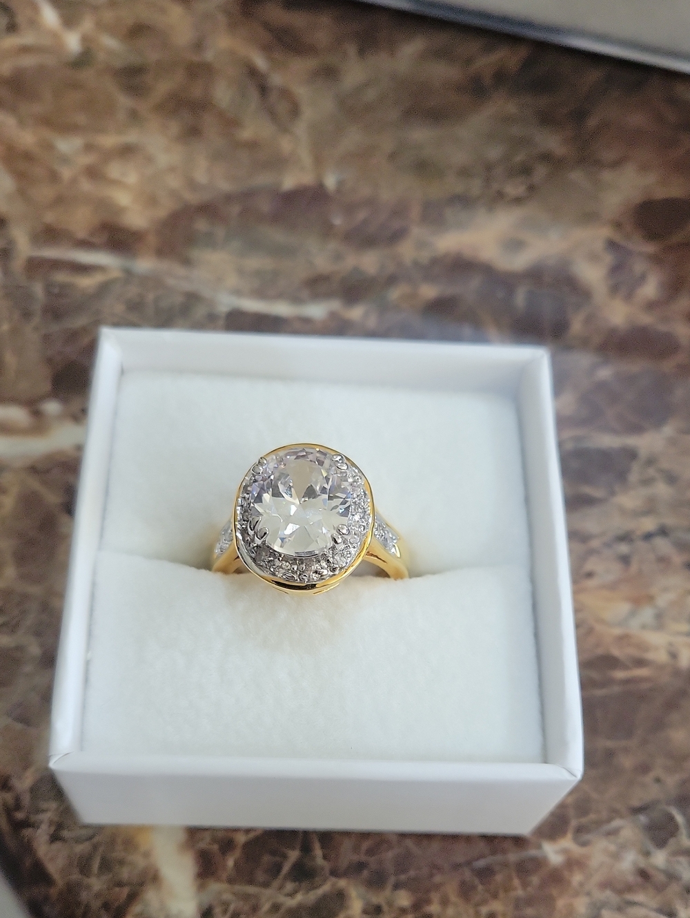 Gold-Tone Halo Ring with Clear Center Stone - Women Jewelry
